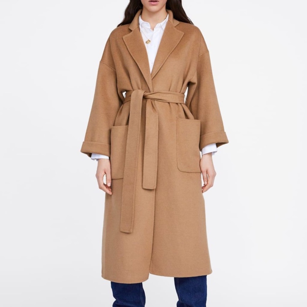 ZARA NET CAMEL BELTED COAT